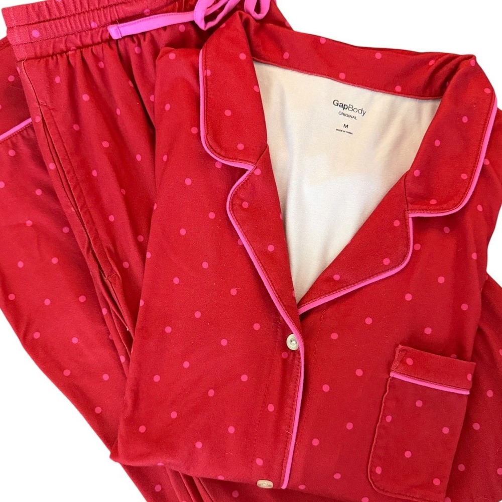 GAP Body Women's Two Piece Pajama Set set - Red with Pink Polka Dots - Sz Med